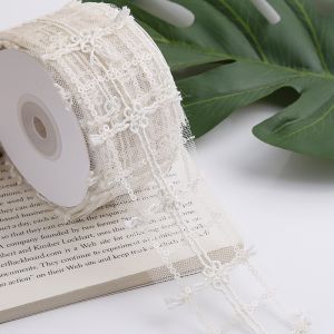 50mm Shinny Polyester Mesh Ribbon With Floral Jacquard Ribbon