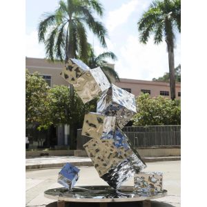 Silver color Hotel Lobby Sculpture Geometric Water Waves Three Dimensional Rubik