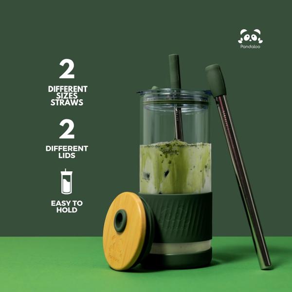Glass Cups With Lids and Straws -20 Fl Oz- Perfect Size Iced Coffee Cup - Smoothie Cup With Bamboo