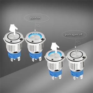 China 22mm LED Illuminated Self Return Latching Metal Push Button Switch With Connector On Off Switch Power Symbol Waterproof IP65 on sale