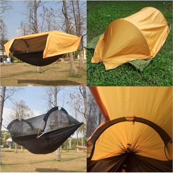 270*140CM Outdoor Yellow Waterproof 210T Polyester Portable Camping Tent 70D Ripstop Nylon Mosquito Net Hammock 2 In 1