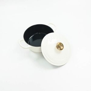 4L Enameled Cast Iron Casserole Easy Lifting Foldable Wooden Handle