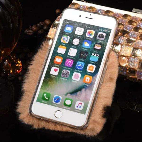 Luxury Real Seto Rabbit Hair Glitter Drill Back Cover Cell Phone Case for iPhone7 6s Plus 5s