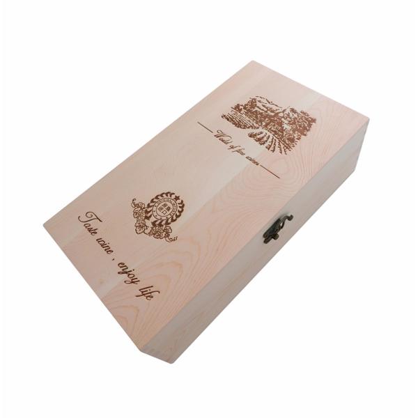 Pine Wood Recyclable Wine Storage Containers Embossing Printing Wooden Packing Box
