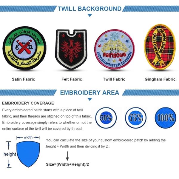 Twill Background 12C Polyester Embroidered Patch Washable