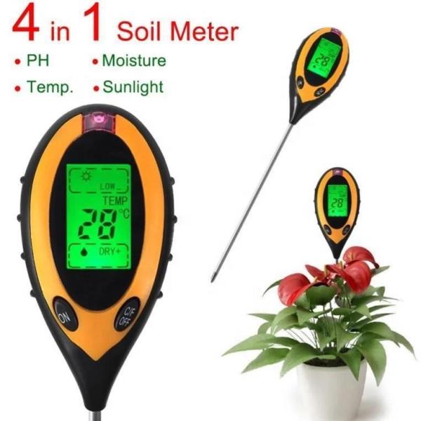 LCD Display Digital 4 in 1 Soil PH Meter with Temperature Moisture Sunlight