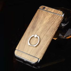 Hard PC Retro Wood Triple Plating Border Ring Buckle Bracket Cover Cell Phone