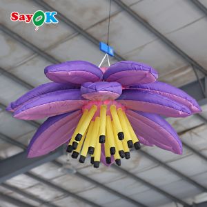 Customized Purple Giant Hanging Lotus Flower Inflatable LED Light Flowers For