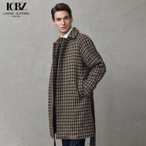 Customized Logo Printing British Style Houndstooth Woolen Coat for Business