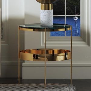 Black Glass Stainless Steel Side Tables Double Layer Mirror Gold Frame Small