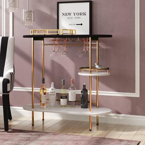 ODM Black Gold Rolling Drinks Cart Trolley for Kitchen