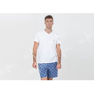 China Cotton Jersey Men'S V Neck Pajamas / Mens T Shirt And Shorts Pyjamas With Side Pockets on sale
