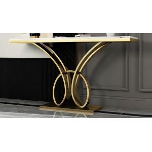 Rectangular Contemporary Metal Console Table With Marble Table Top