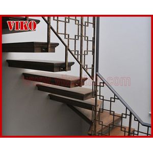 Floating Staircase VK49C Wrought Iron LED Light strip StringerBeech Tread