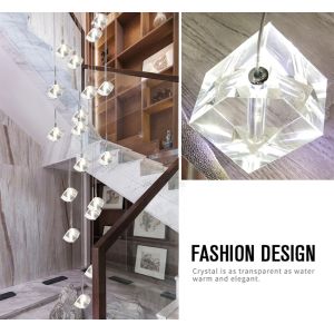 LED square pendant lights hotel villa large spiral staircase chrome Diamond