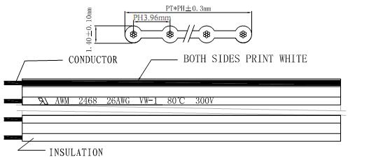 PVC Flat Ribbon Cable UL2468 #26AWG 10Pins 3.96mm Pitch