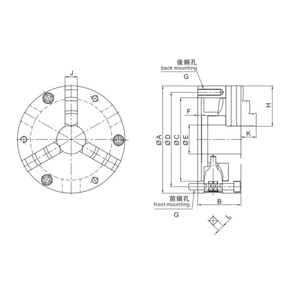 SC 3 Jaw Scroll Chuck Front And Back Mounting