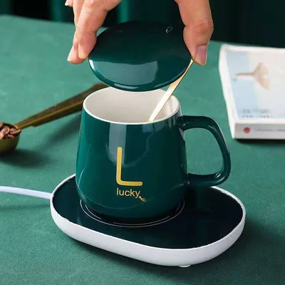 Personalization Stylish 420ml Ceramic Espresso Cups Ceramic Coffee Mug With Lid And Handle And Heated Base 420ml USB Powered Customizable Colors Designs