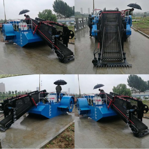 Compact Diesel Engine Mini Harvester for KEDA Automatic River Cleaning Water Weed Harvester Pond Weed Collector Robot Boat