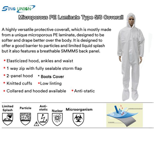 OEM EN13485 Microporous PP PE Type 5 6 Disposable Coverall Waterproof