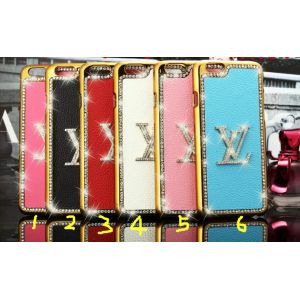 Bling LV leather PC hard Diamond Case For iPhone 4 5s 6s plus SAMSUNG galaxy S6