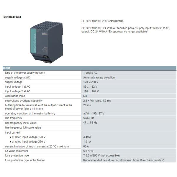 6EP1334-2BA20 Siemens SITOP PSU100S 24V 10A Stabilized Power Supply Send Inquiry