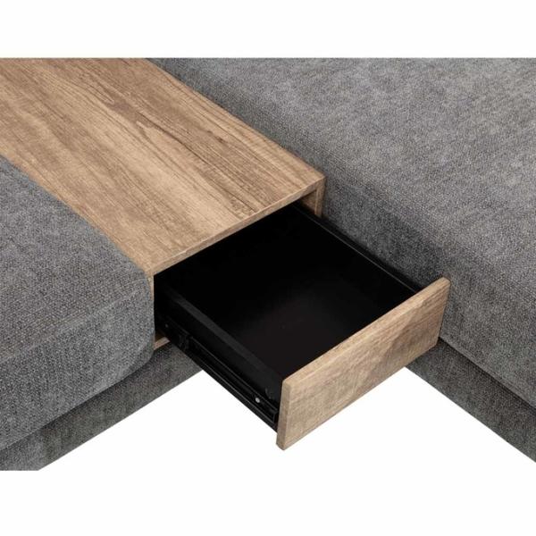 L-Shaped Sectional Sofa with Drawer and 2 Pillows and Stainless Steel Cup Holders, Gray Chenille