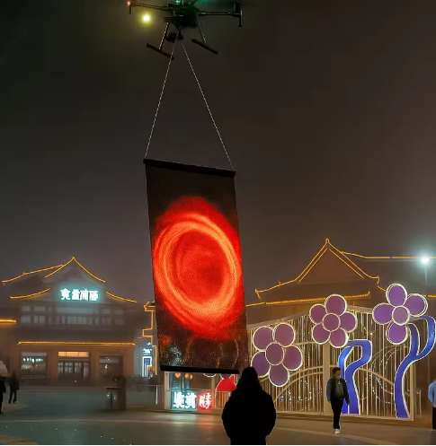Different application P15 LED Drone Screen Display Customized Transparent Thin Lightweight Mesh Screen IP68 Outdoor Advertising Exhibition Sports