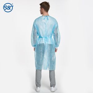 AAMI Level 1 Cheap Disposable Blue PP Nonwoven Isolation Gown With Knitted Cuff