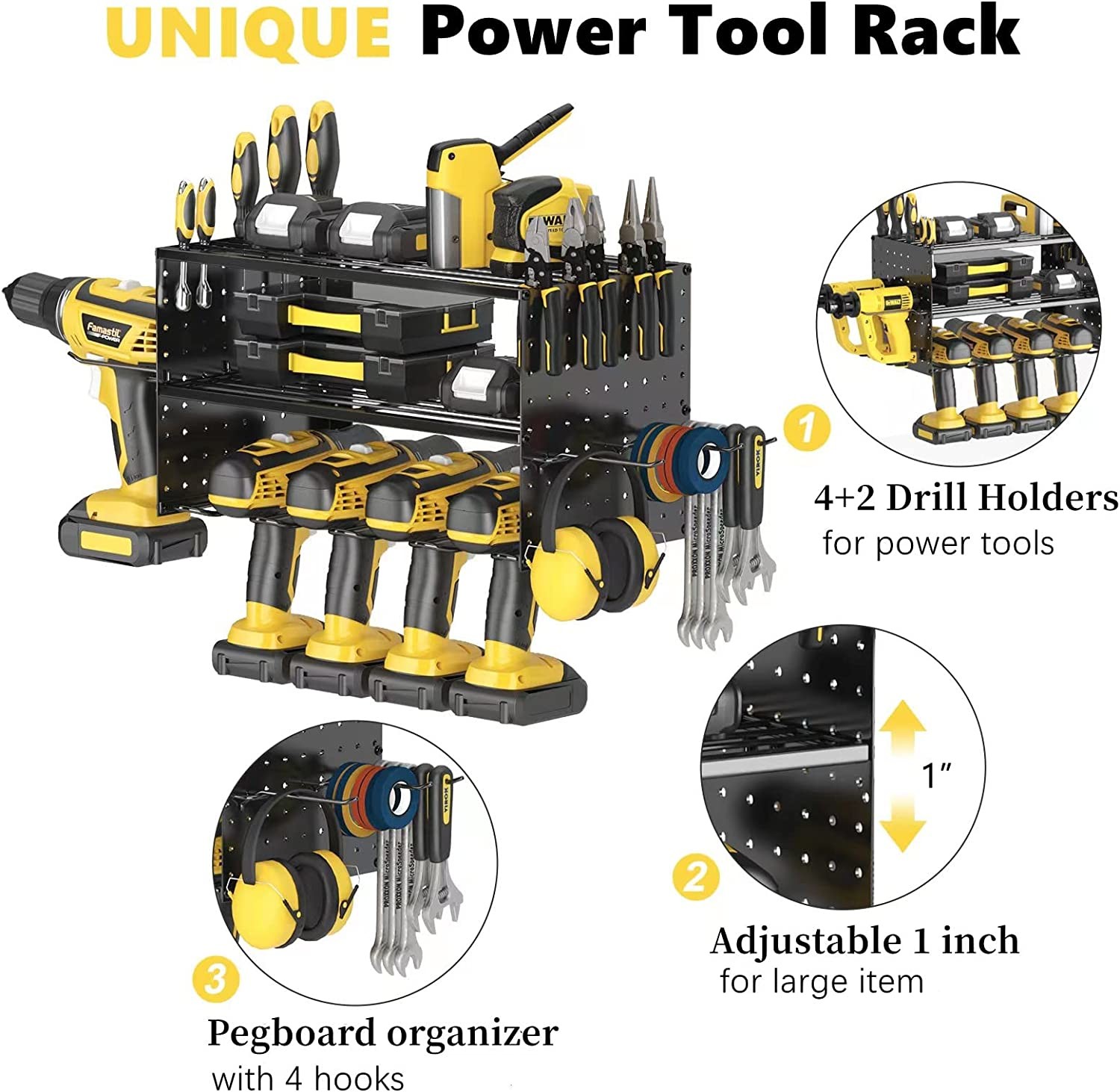 Organize Your Workshop with Heavy Duty Pegboard Power Tool Rack and Utility Tool