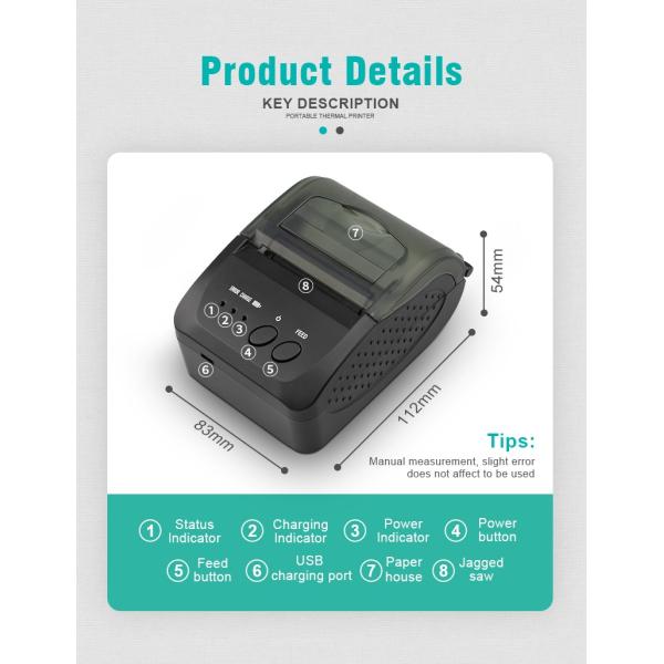Pocket Bluetooth Thermal Printer For Parking Ticket Print Taxi Restaurant Receipt Printing