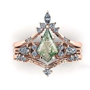 China Gem's Beauty Christmas Gifts for Her 0.63CT Square Shape Natural Moss Agate There Stone Engagement Ring in 925 Sterling on sale