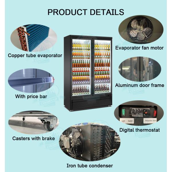 Upright 2 Glass Doors Refrigerator Display Case Upright Beverage Cooler