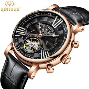 Wholesale KINYUED Skeleton Leather Band Mechanical Men Watch tourbillon watch automatic from china suppliers