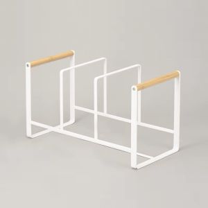 Wide Range Metal Dish Organizer Holder For Chopping Board With Bamboo Handle