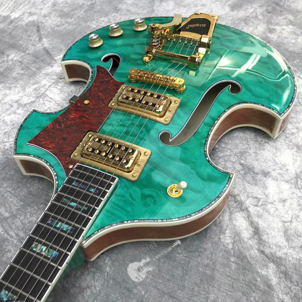 2020 Custom Semi-Hollow High Quality Green Customizable Logo and Shape Electric Guitar