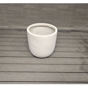 White Matte Round Fiber Clay Commercial Outdoor Planter Architectural Landscapin