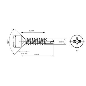 3.9 M12 Philips Cross Recessed Countersunk Csk Head Galvanized Self Drilling