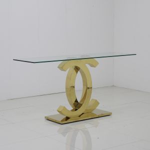 Rectangular OEM SS Console Table With Clear Tempered Glass Top