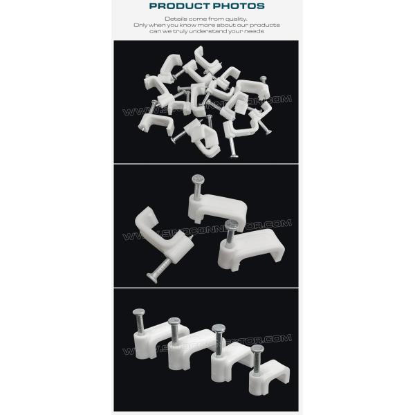 Cable Clips Black Cable Holders 100pcs, 4mm~19mm Square Cable Clips Cable Organizers White with Nails for Flat Cables