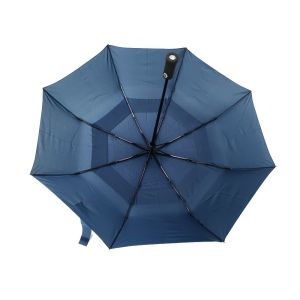 Vented Canopy 3 Folding Umbrella Windproof LED Handle And Fiberglass Frame