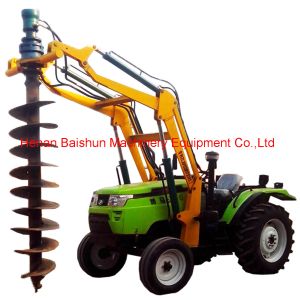 Pole wrection machine with pole lifter with hydraulic post hole digger