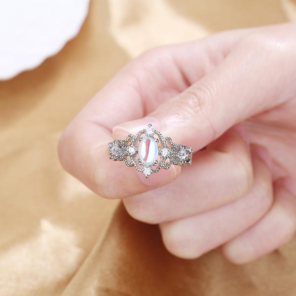 Adjustable Moonstone Personalized Silver Ring Nickel Free
