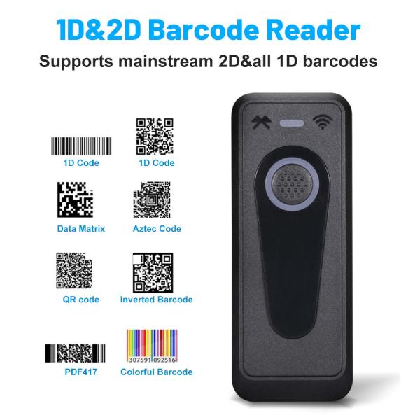 Mini Wireless Bluetooth Handheld Barcode Scanner 1D 2D QR Code Scanner Reader for POS & Inventory