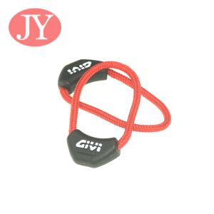 China Jiayang Aglet jIAYANG u shape soft string black with white logo print circle TPU string zipper puller on sale
