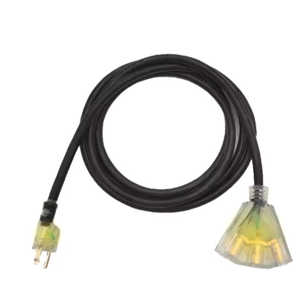 3 Outlet 12/3 SJTW Outdoor Extension Cord with Lighted Indicator ETL US 50 ft Heavy Duty 12 Gauge NEMA5-15P to NEMA 5-15R