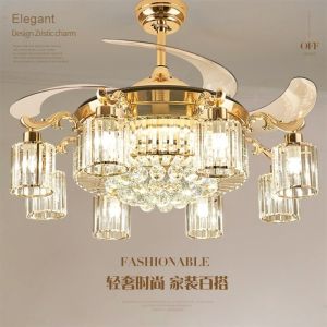 Wholesale Modern LED Crystal Ceiling Fan Light , Invisible Acrylic Blade Ceiling