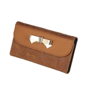 Vomani NEW Card slot Brown Carving patterns with bow real cow leather case cover