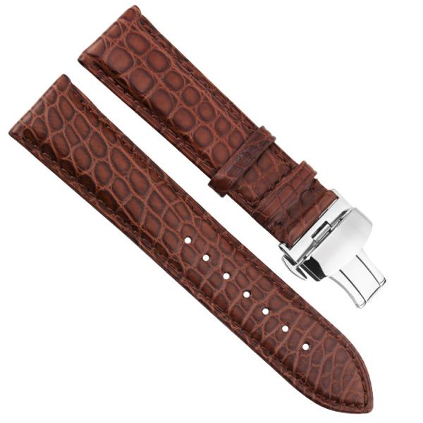 Quality Soft Crocodile Leather Watch Strap Bands With Folding Clasp for sale