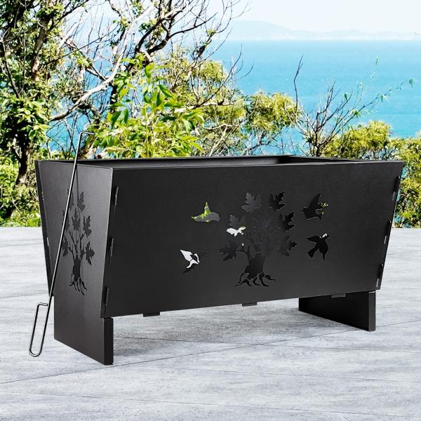 28 Inch Rectangle Cast Iron Fire Pit Frame Bracket for Garden Picnic Patio Relaxation